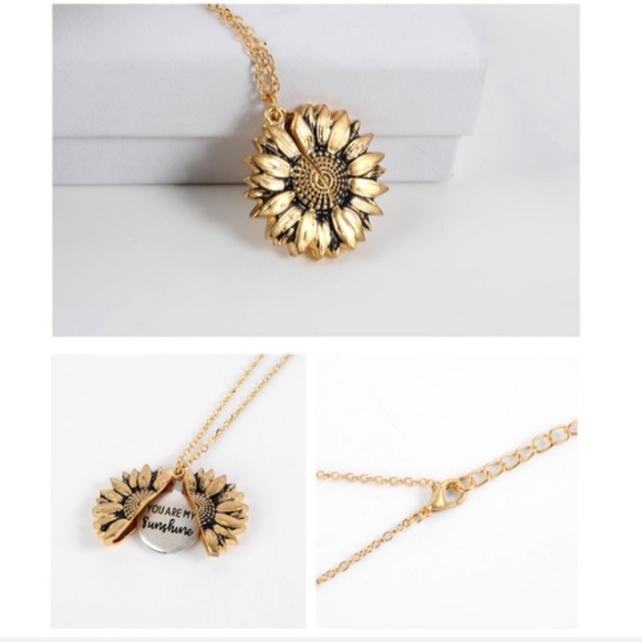 You Are My Sunshine Sunflower Necklace Silver Gold - Picture 4 of 8